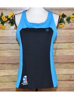 NWT Wilson Tennis Ladies Sie L Black Aqua Tennis Athletic Racerback Tank Top